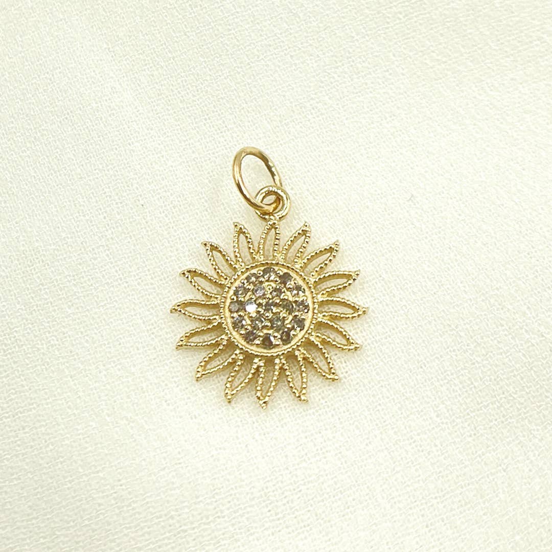 Tresor Jewelry Inc. - Wholesale Individual Charm/Pendant - 14K Solid Gold Sun Pendant with Diamonds. GDP355