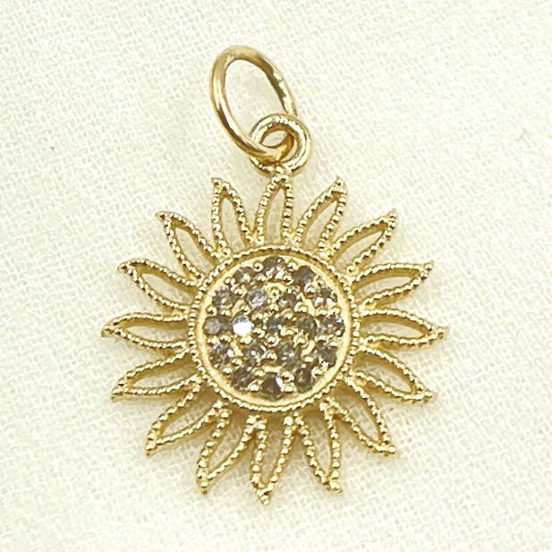 Tresor Jewelry Inc. - Wholesale Individual Charm/Pendant - 14K Solid Gold Sun Pendant with Diamonds. GDP3550