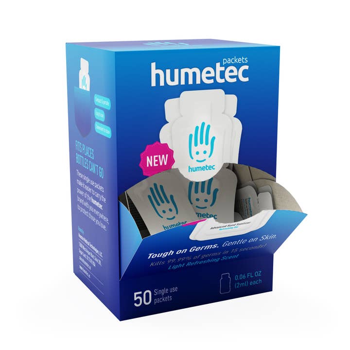 Humetec Single-Use Packets ( 50 Hand Sanitizer Gel Packets) for wholesale by Humetec