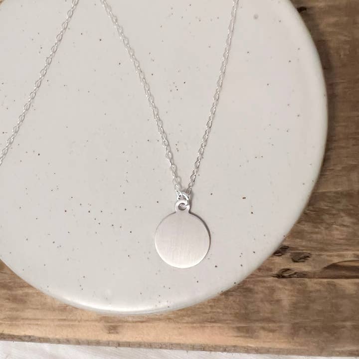 Large, Sterling Silver Matte Circle Pendant for wholesale by Sela+Sage