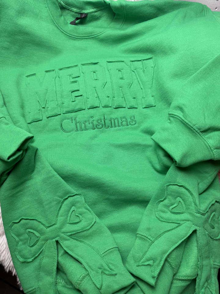 April's Sew Vinyl - Wholesale Sweatshirt - Women's - NEW Merry Christmas Raggy Sidebow, Tone on Tone2