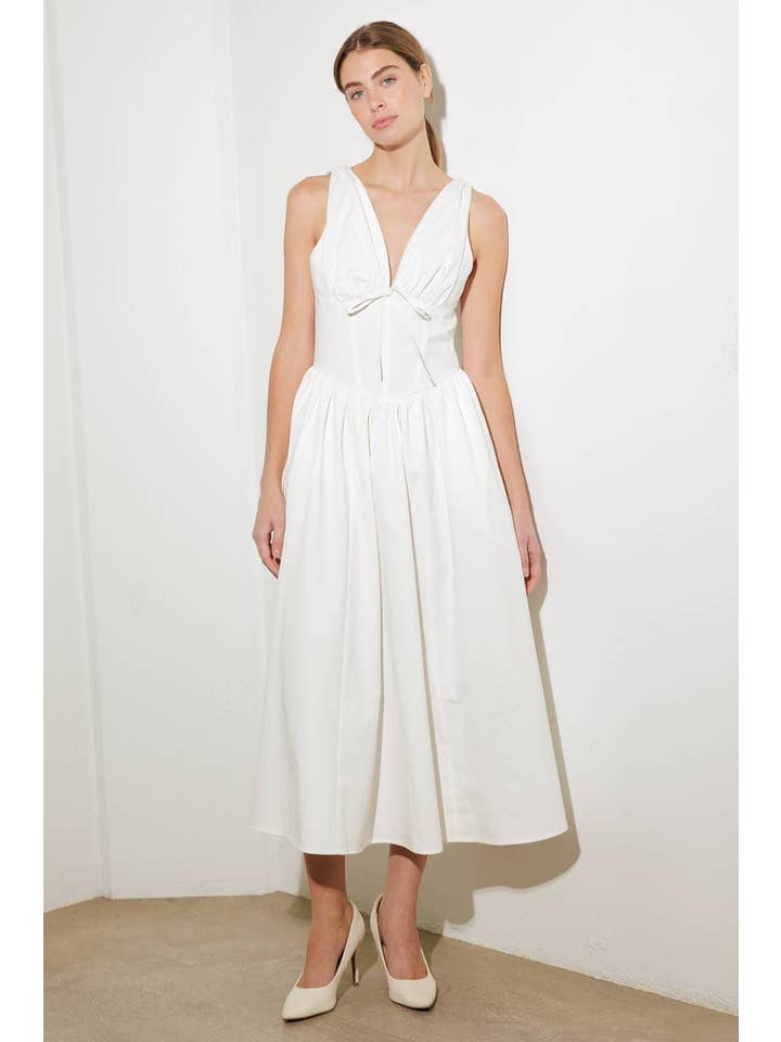 White A solid woven midi dress - FD1330-W for wholesale on Faire