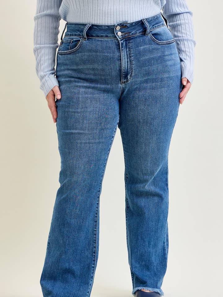 HW Bootcut Double Button WB & Fray Hem - PLUS for wholesale by Judy Blue Jeans