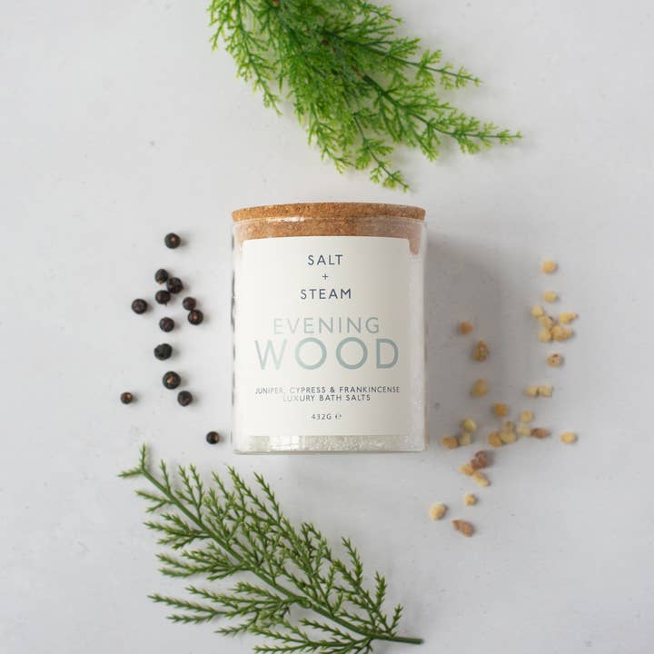 Salt + Steam - Wholesale Bath Salts - Evening Wood - Juniper & Cypress Bath Salts 80g & 432g