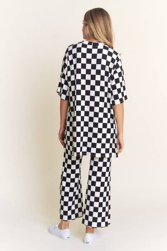 JADE BY JANE - Wholesale Lounge Set - Women's - RIBBED CHECKERED PRINT TOP/STRAIGHT LEG PANTS SET5