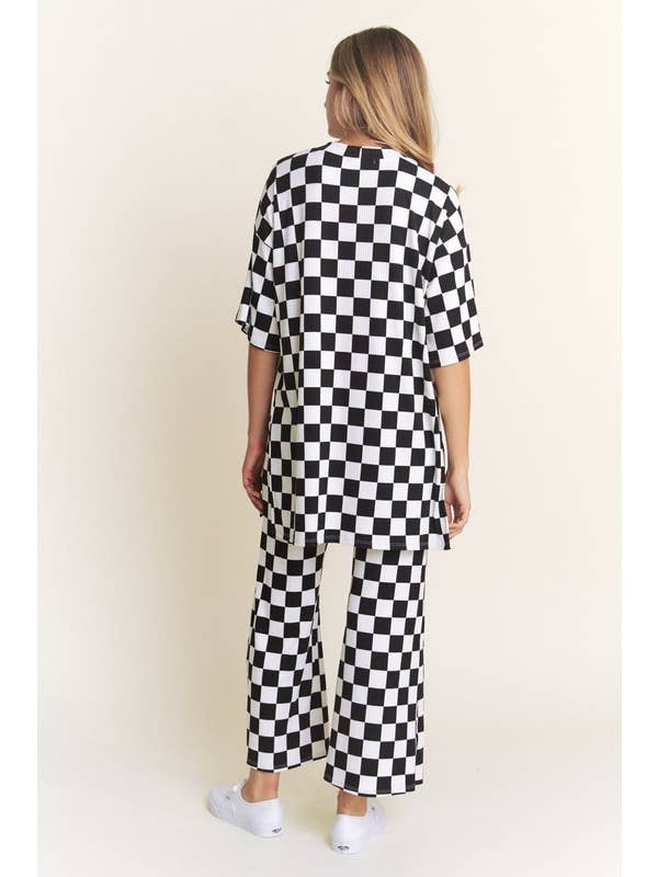 JADE BY JANE - Wholesale Lounge Set - Women's - RIBBED CHECKERED PRINT TOP/STRAIGHT LEG PANTS SET5