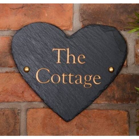 Placa de casa em forma de coração - Feito à mão em Ardósia Cinza Natural por atacado de The House nameplate company