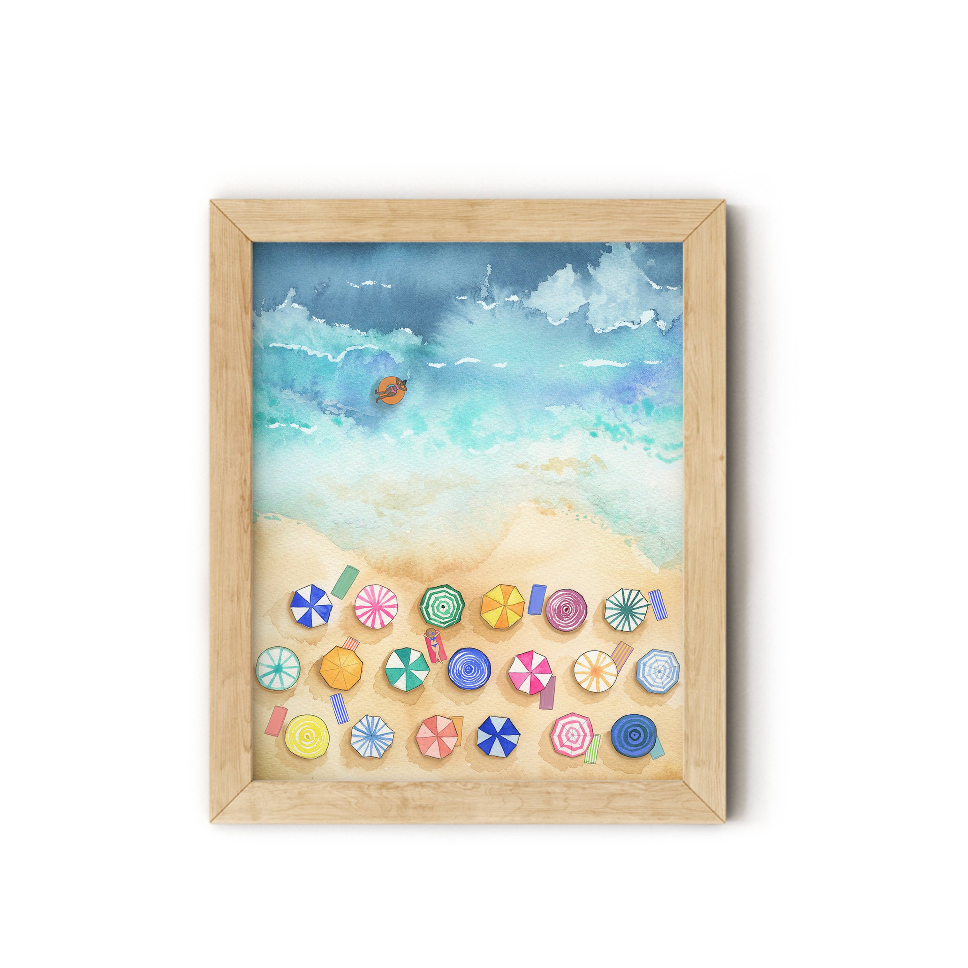KelseyMDesigns - Wholesale Art Print - Aerial Beach Art Print,  Coastal Watercolor Wall Art 0