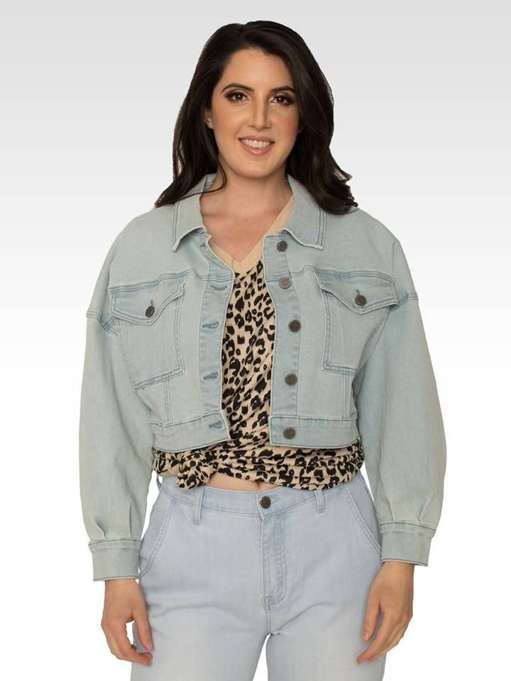 Women's Easy Fit Denim Cropped Trucker Jacket for wholesale by Standards & Practices