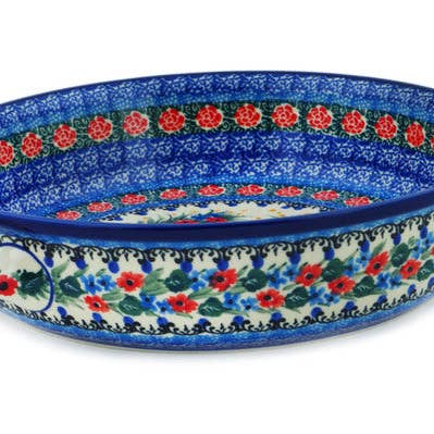 Round Baker with Handles Medium Blue Escape Theme UNIKAT for wholesale by Polmedia Polish Pottery