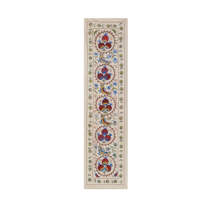 Vintage Pillows Store - Wholesale Table Runner - Handmade Bird Pictorial Suzani Table Runner, Embroidery