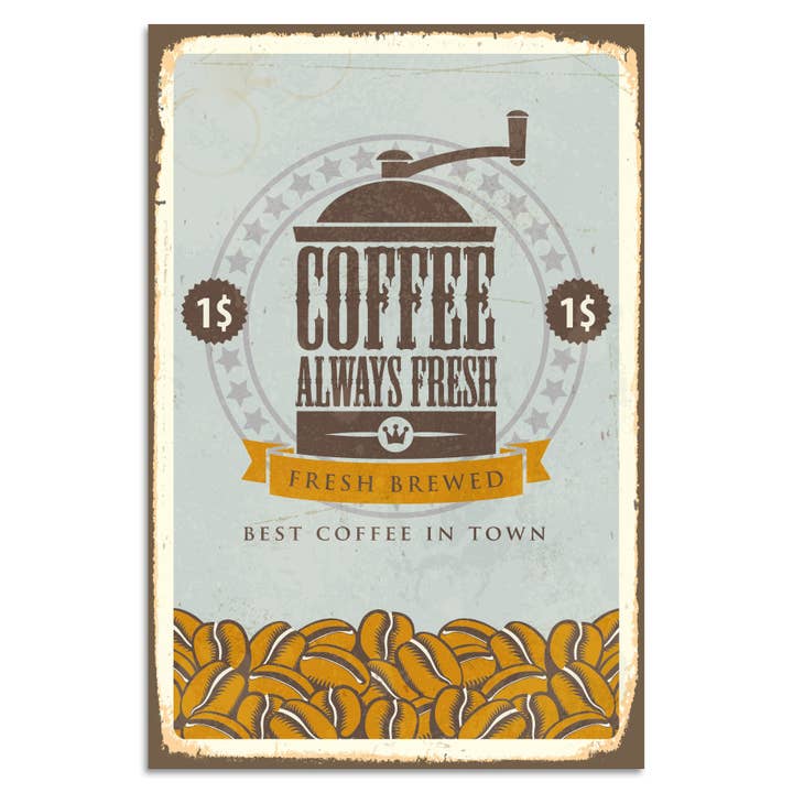 Always Fresh Coffee Tin Sign for wholesale by Queence