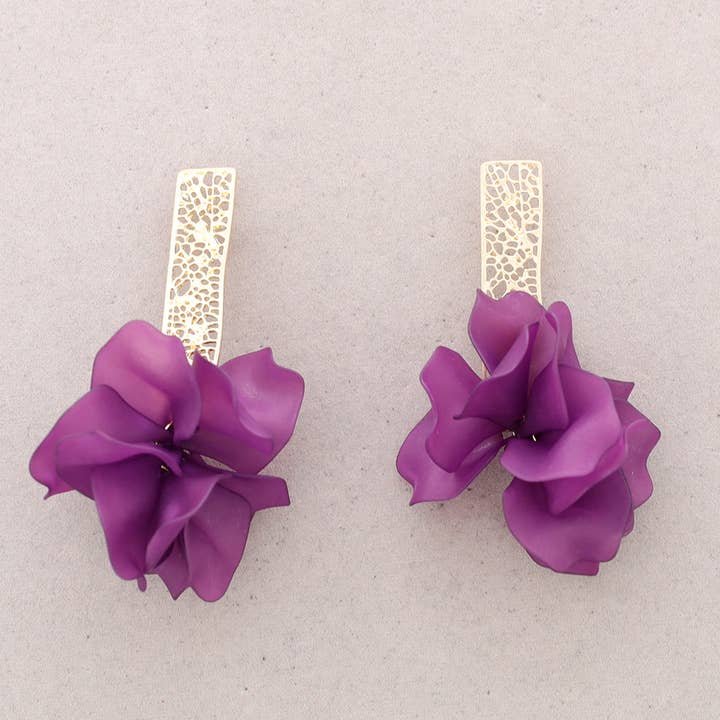 Sonata - Vente Boucles d'oreilles pendantes - Boucles d’oreilles barrette pétale en métal ajouré (B)3