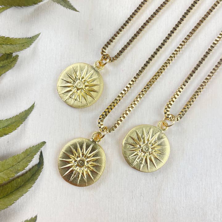 Double Sided Sun Coin Charm Necklace for wholesale by Ewelina Pas Jewelry
