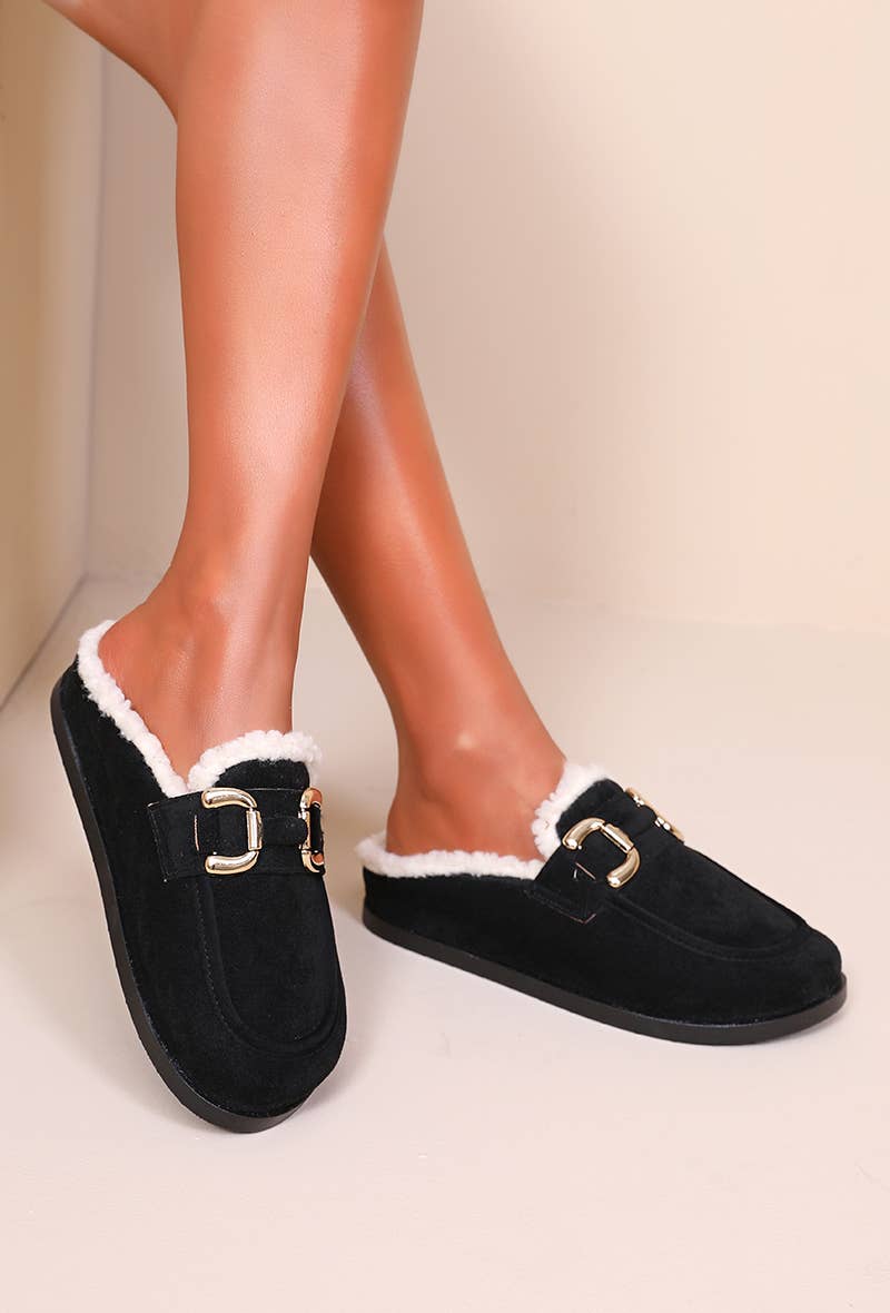 Joia Paris - Vente Chaussons – unisexe - Mules fourrées avec boucle métal H8-976C10