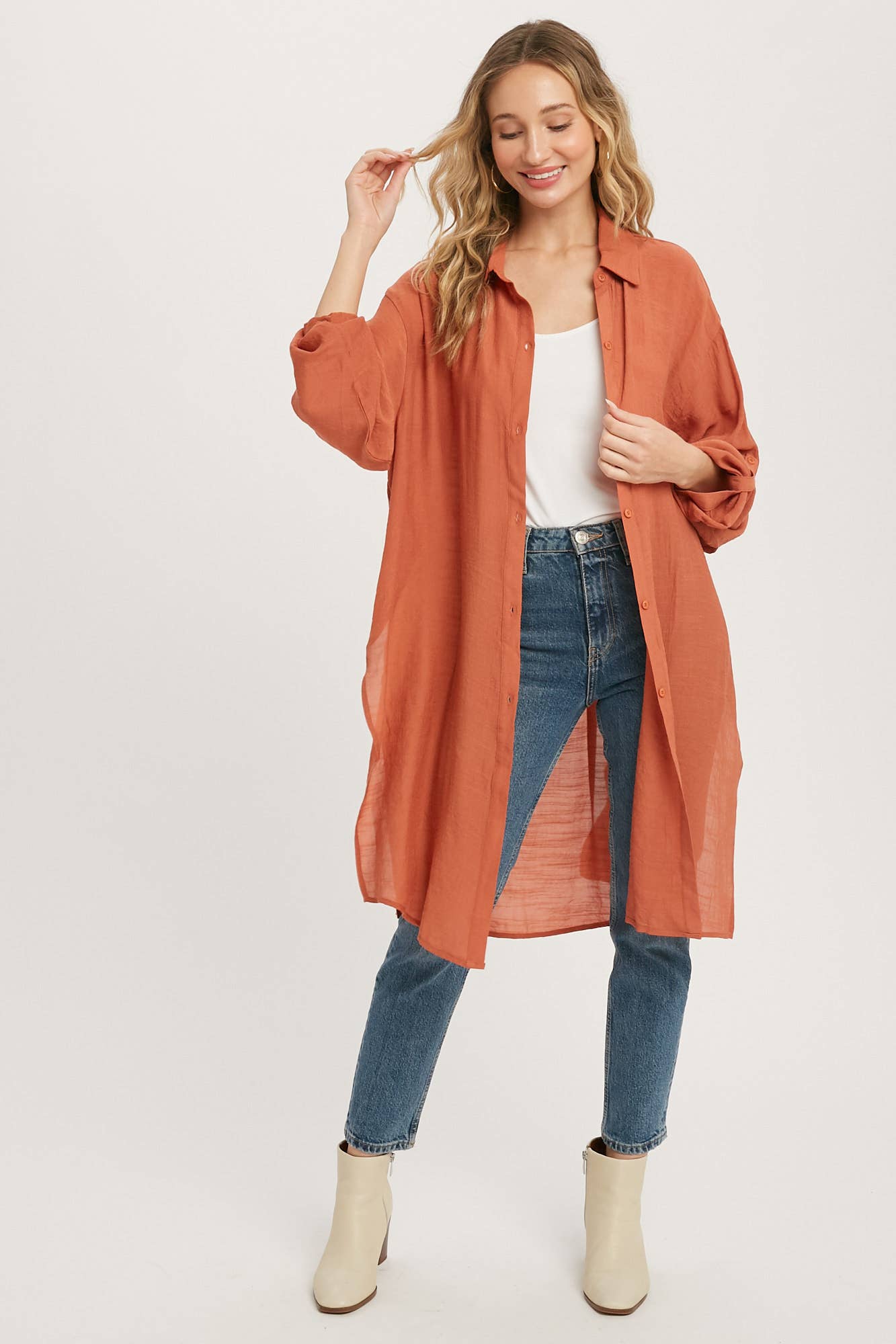 Bluivy - Wholesale Button Down Shirt - Women's - BUTTON-UP VENTED LONGLINE SHIRT55