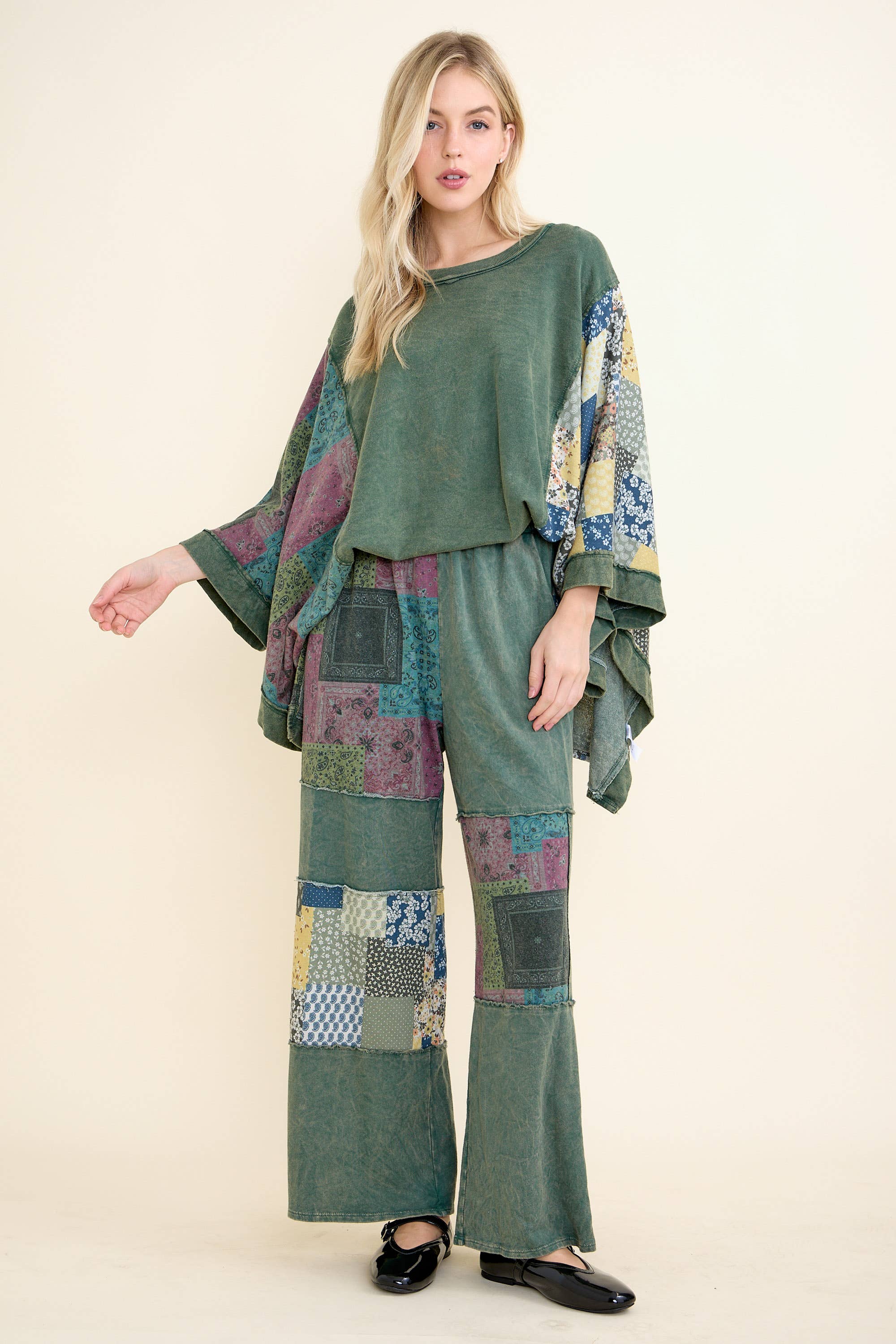 J.Her - Wholesale Poncho - Women's - Mineral Washed Boho Patch Poncho top HT6651 10