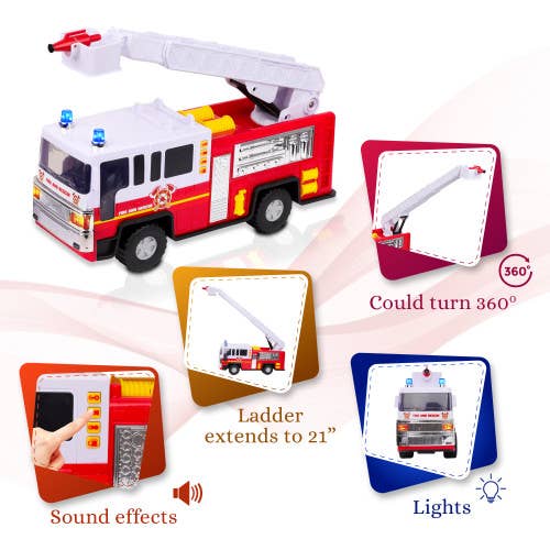 The Toy Group - Wholesale Toy Car/Truck - Kids - Playkidiz 15" Fire Truck Toy for Kids with Lights and Siren