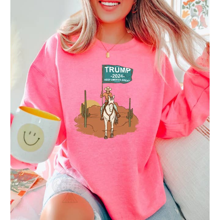 PINK - MAGA Flag Girl Western Graphic Tee/Crew for wholesale by The Branded Blue Roan