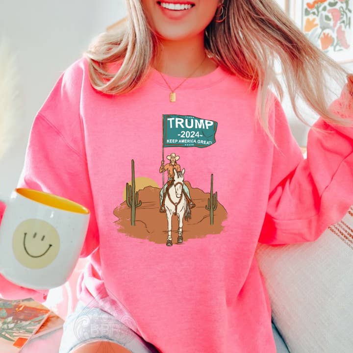PINK - MAGA Flag Girl Western Graphic Tee/Crew for wholesale by The Branded Blue Roan