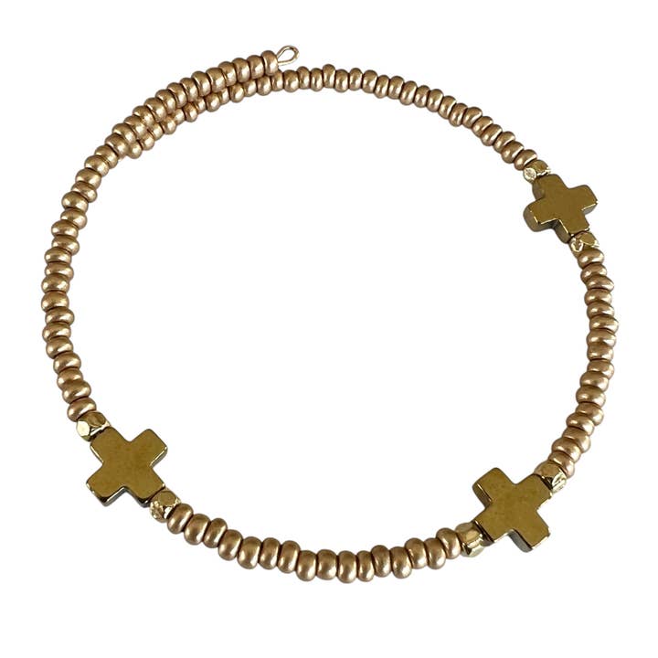Triple Cross Bangle Bracelet-Gold for wholesale by Generosity Company