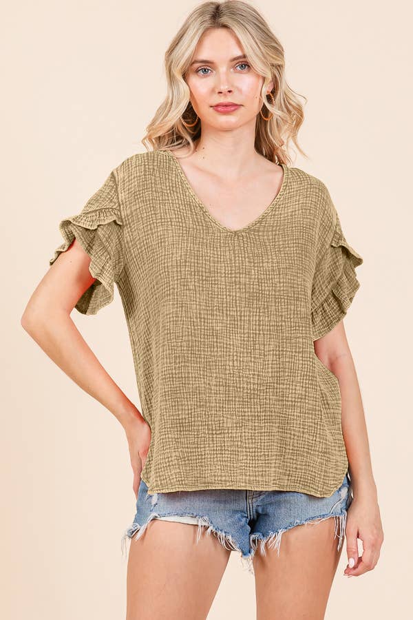 Culture Code – wholesale Blus - Dam – CWT1541XMW - V-RINGAD VOLANGÄRMAD TOPP3