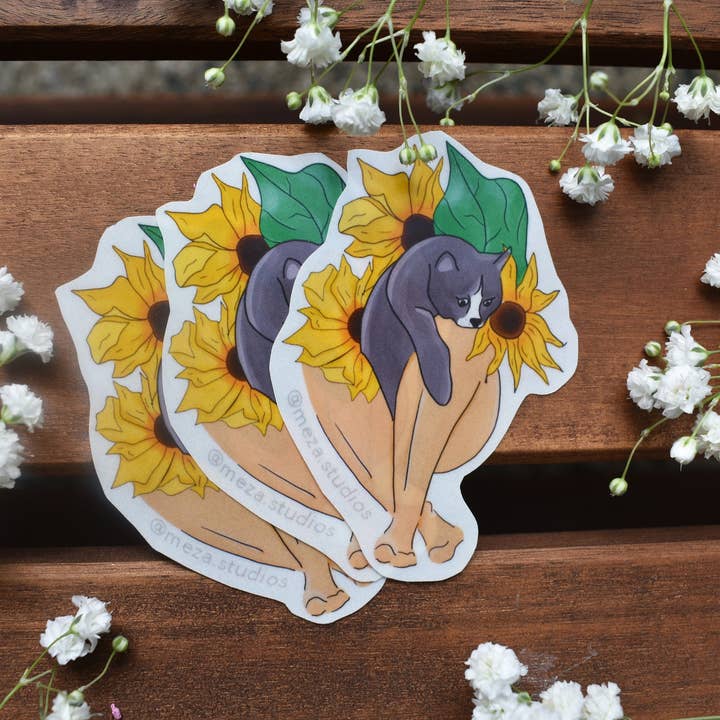 Sunflower Legs Hand Cut Sticker for wholesale by Meza Studios LLC