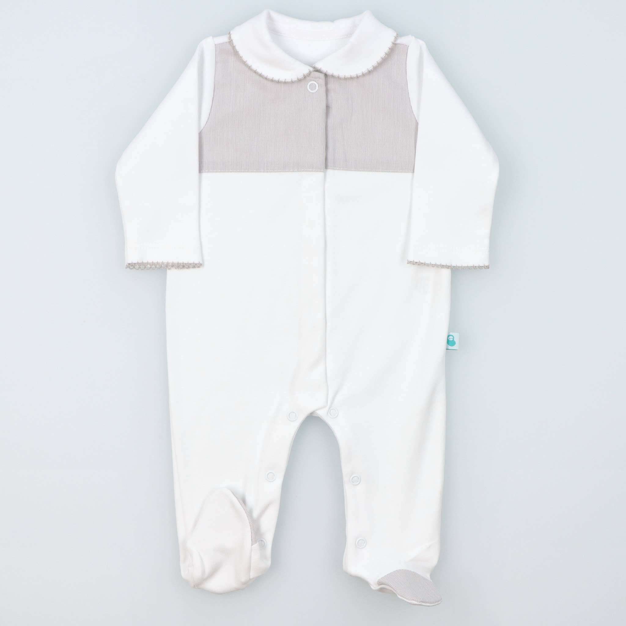 Bean Baby Clothes – wholesale Jumpsuit – Baby – Cotton BabyGrow with Striped Collar, Chest, and Feet3