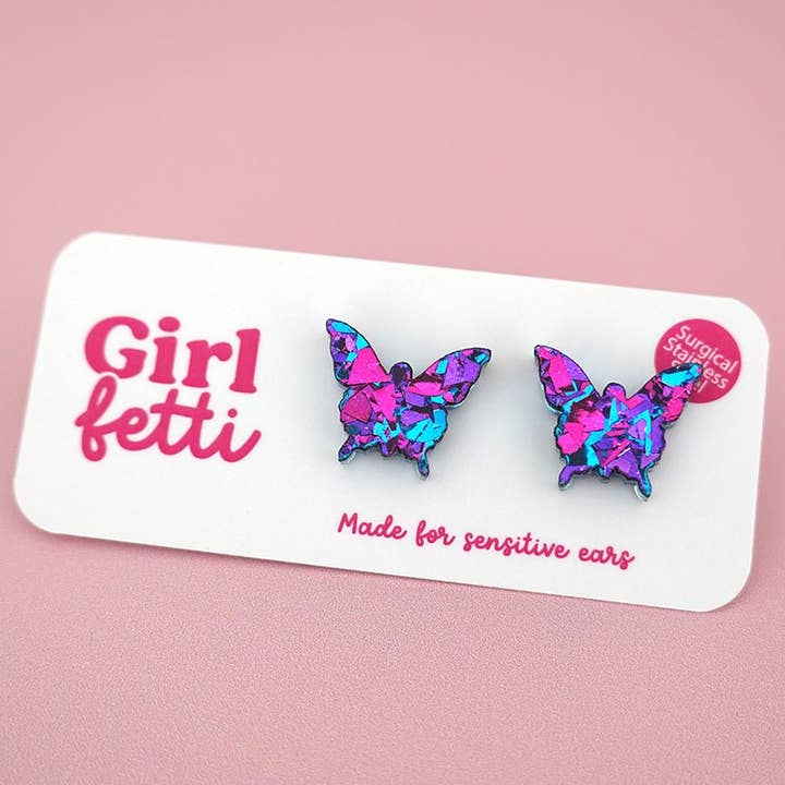 Girlfetti - Wholesale Stud/Post Earrings - Butterfly Acrylic Stud Earrings