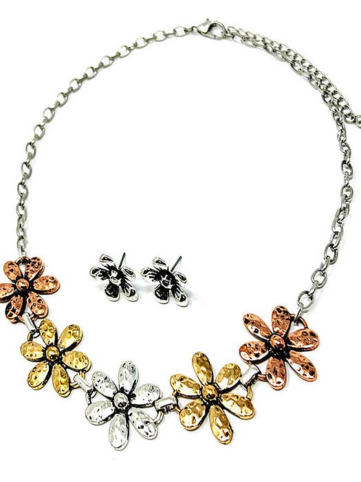 ( WX1234 ) FLERFÄRGAD HAMRAD BLOMLÄNK HALSBANDSET för wholesale av Jewelry Max