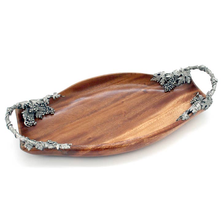 Acacia Oval Bowl with Grape Handles for wholesale by Housewares & Tabletops by Contrast Inc.