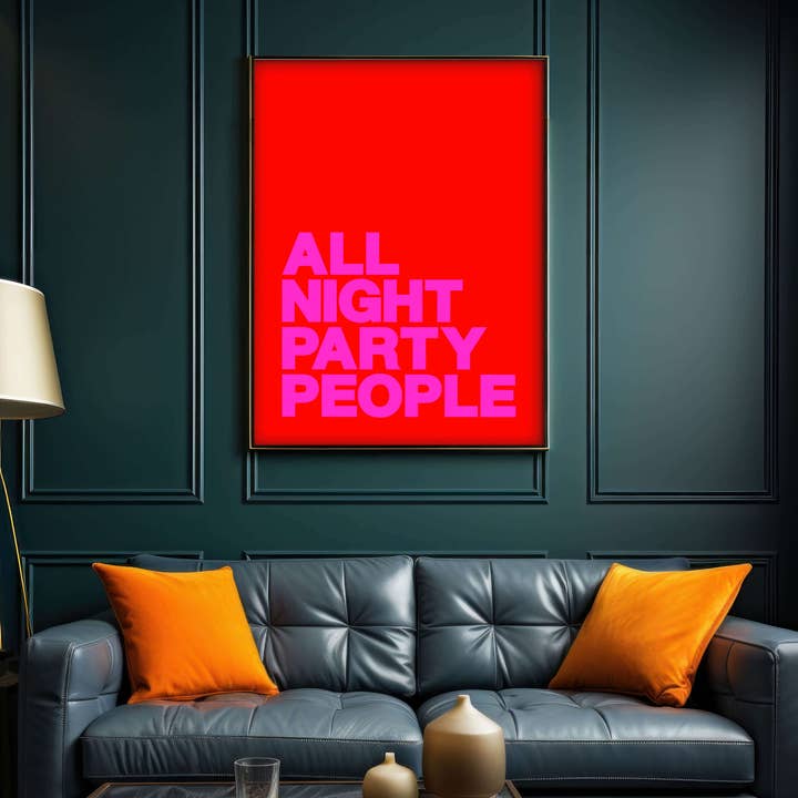 All Night Party People Typografi Konsttryck i rött och rosa för wholesale av Superlover