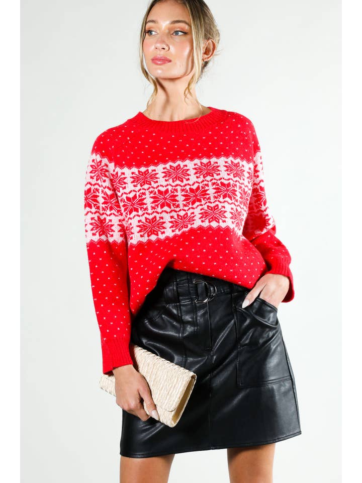 Vine & Love - Vendita all'ingrosso Maglione tricot - Donna - Maglione lavorato a maglia con stampa Christmas Fair Isle a girocollo VT8153115