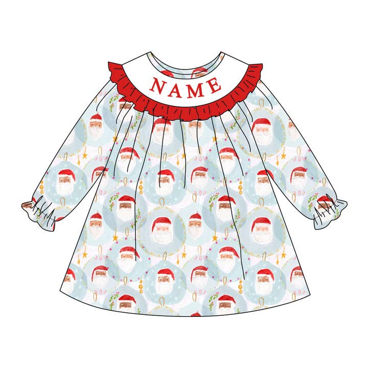Auraquise - Wholesale Dress - Kids - Girls Christmas Santa Custom Name Smock Embroidery Collection