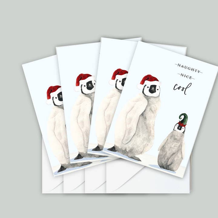 Juego de 4 tarjetas navideñas de pingüino para venta al por mayor de Two Peas Paper Co.