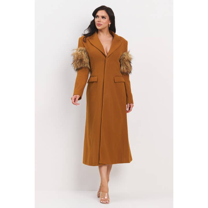 The Sang - Wholesale Coat - Women's - SLEEVE FAUX FUR ATTACHED MAXI COAT