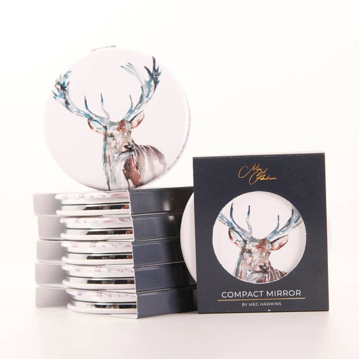 Stag Design Watercolour Compact Mirror for wholesale by Meg Hawkins Art