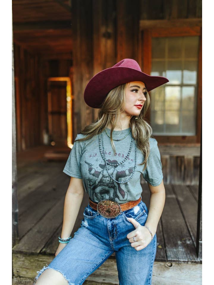 Heather Military Green Tis The Season Rebel Santa Graphic Tee for wholesale on Faire3