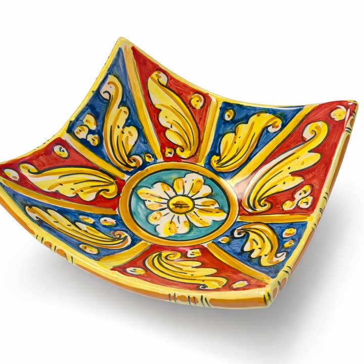 Handmålad siciliansk keramisk fyrkantig skål – Traditionell majolikadesign för wholesale av Made in eatalia