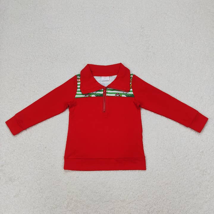 Baby Boys Christmas Green Face Zip Pullovers Tops for wholesale by Aier Wholesale
