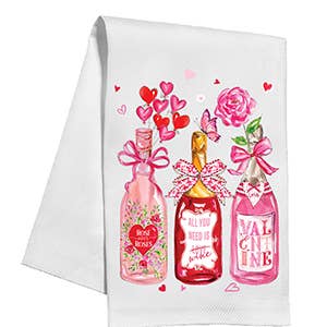 Valentine Bottles Kitchen Towel for wholesale by RosanneBeck Collections