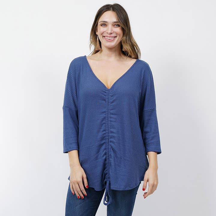 42POPS - Wholesale Knit Top - Women's - ._ SI-10722 PLUS SIZE Waffle knit reversible ruched tunic