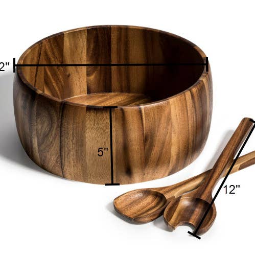 Kalmar Home - Wholesale Serve Bowl - Extra Large Acacia Serving/Salad Bowl with Utensils – 12" 2