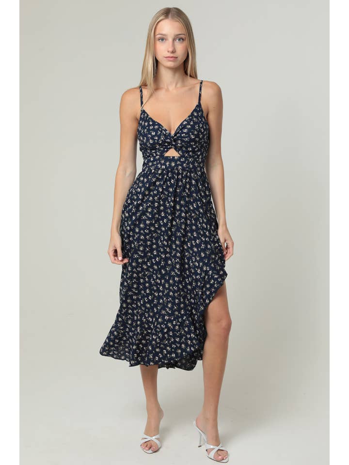 ANGIE - Wholesale Dress - Women's - C4F25-WA92 V NECK TWIST FRONT CUT OUT SIDE SLIT RUFFLE MIDI 1