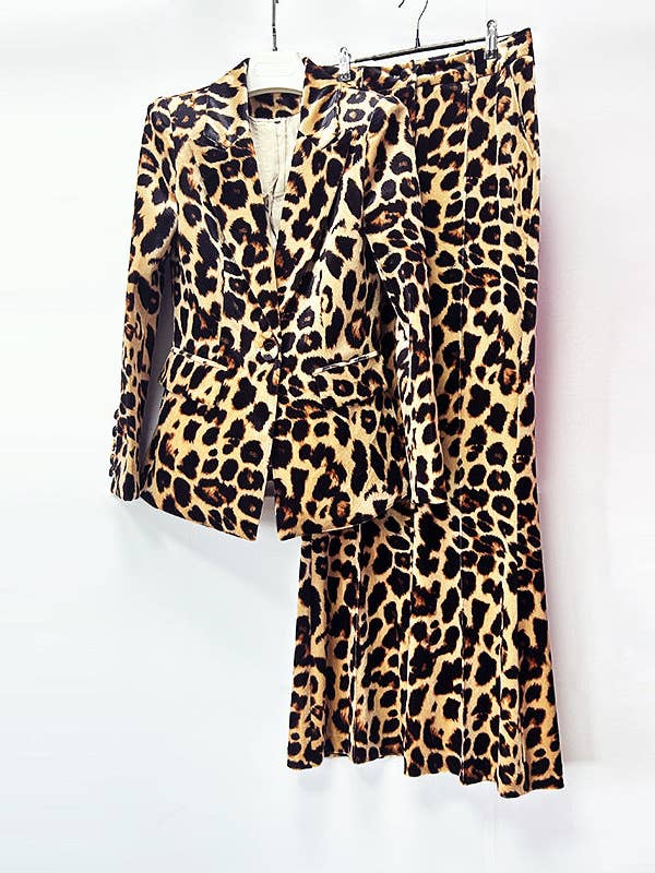 Two-Piece Velvet Leopard Print Blazer & Pants Set for Women for wholesale by Fiona Secret Closet