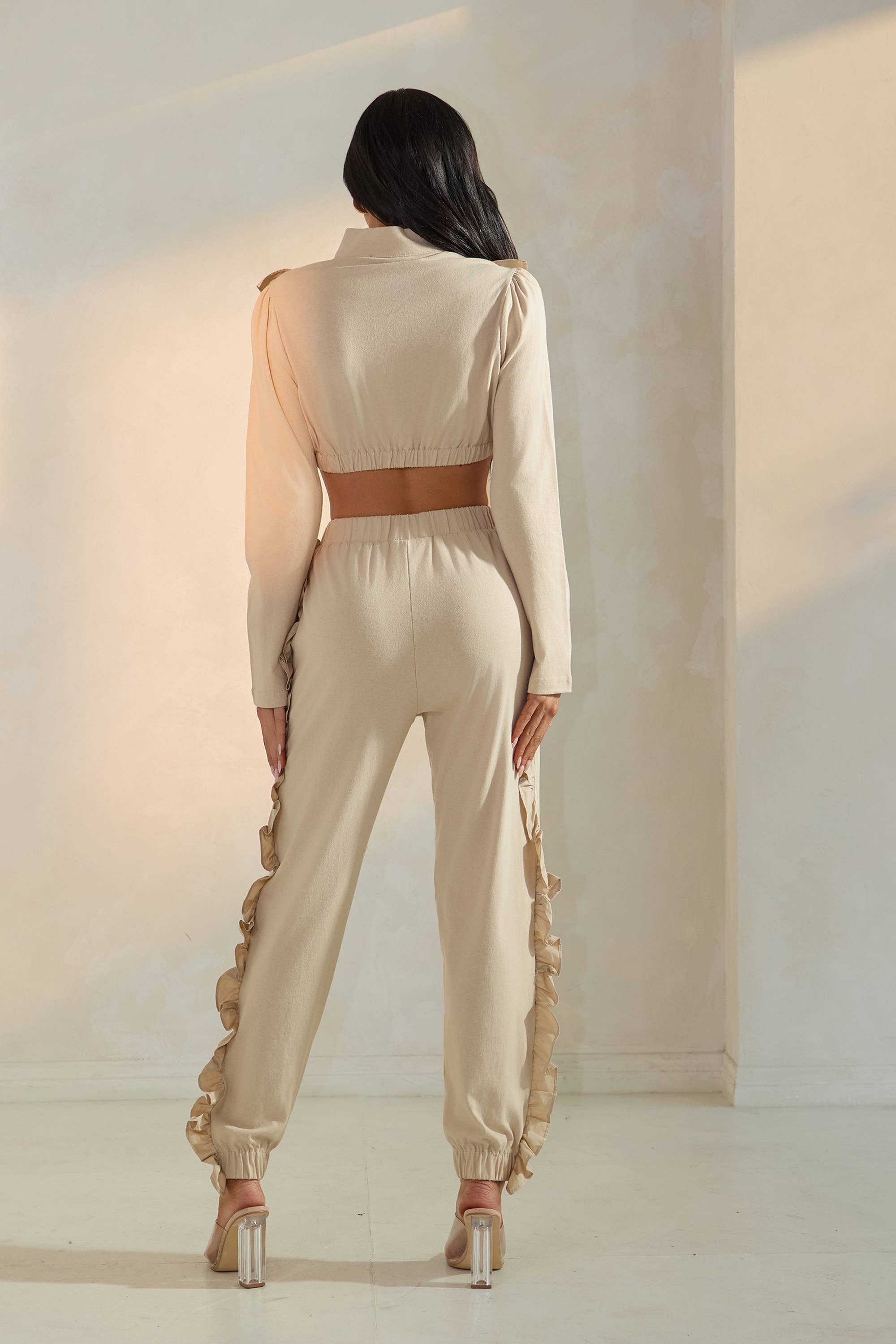 The Sang - Wholesale Top & Pant Set (NOT Loungewear) - Women's - RUFFLE DETAILS COTTON KNIT PANT SET2