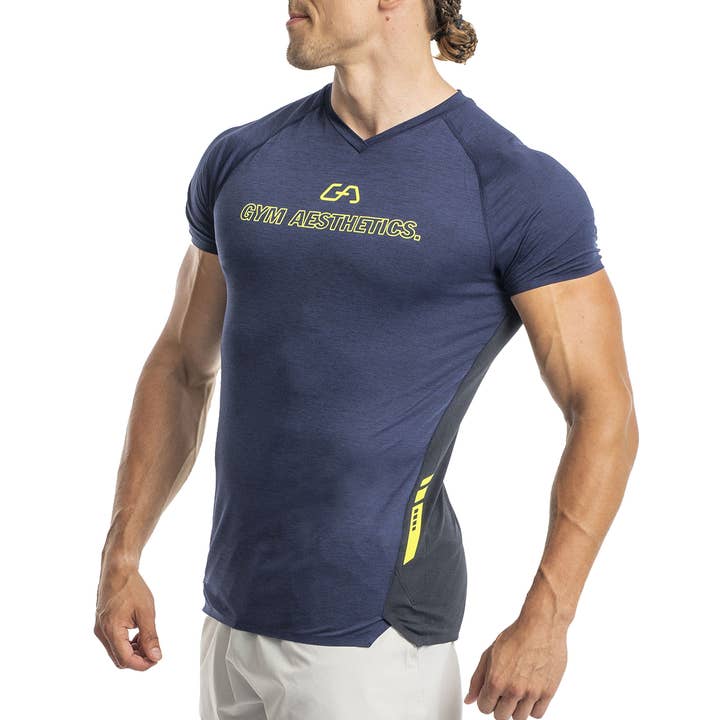 V-hals Raglan Funktionel Shirt intensitet til mænd Royal Blue for engroshandel hos Gym Aesthetics