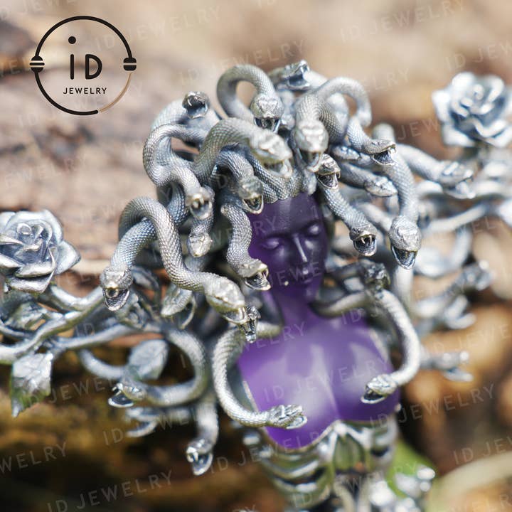 2-in-1 Medusa Pendant Brooch|Handcrafted Gothic Jewelry with Amethyst|Symbol of Feminine Awakening & Protection|Myth-Inspired Gift for Her for wholesale by idjewelry