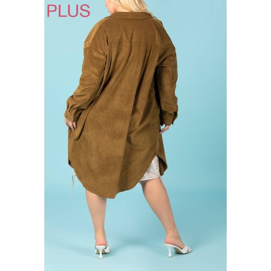 Coloring You - Wholesale Shirt Jacket/Shacket - Women's - PLUS CORDUROY BUTTON UP LONG SHACKET4