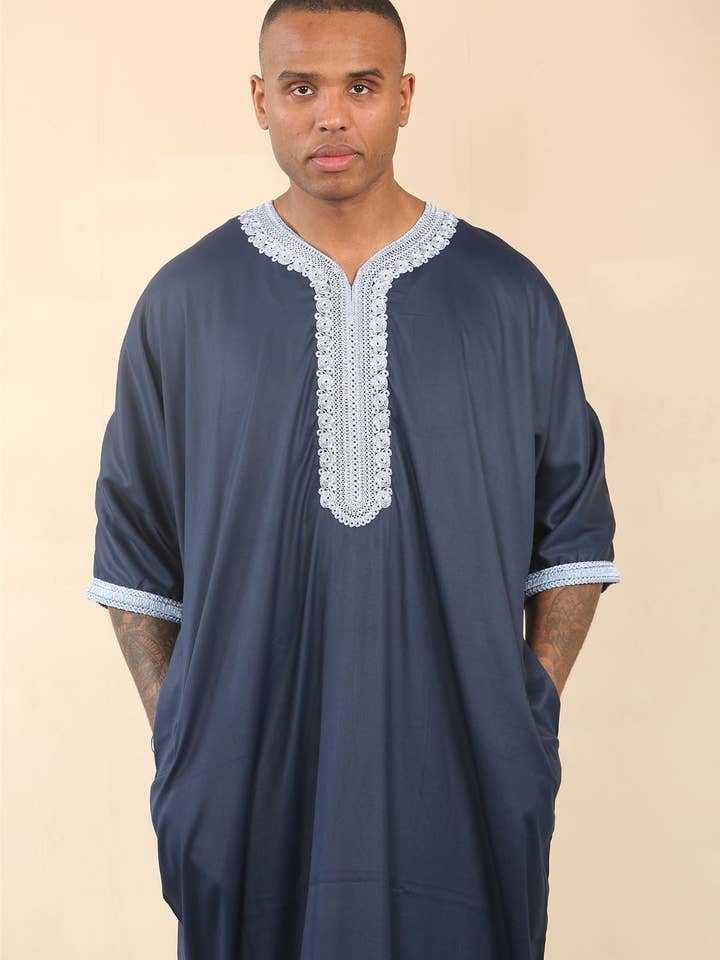 Blauw Blauwe Marokkaanse Thobe Jubba Gewaad Eid Djellaba Gandoura voor Mannen voor groothandel op Faire
